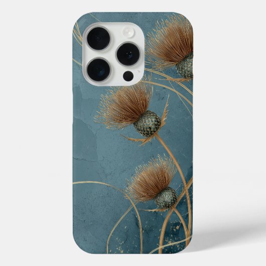 Gouden Distel Teal Blauwe Textuur Elegantie Case-Mate iPhone Case (Achterkant)
