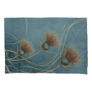 Gouden Distel Teal Blauwe Textuur Elegantie Kussensloop