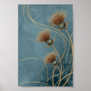 Gouden Distel Teal Blauwe Textuur Elegantie Poster