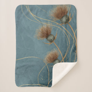 Gouden Distel Teal Blauwe Textuur Elegantie Sherpa Deken