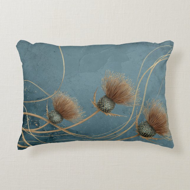 Gouden Distel Turquoise Textuur Elegantie Accent Kussen (Voorkant)