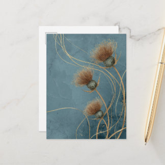 Gouden Distel Turquoise Textuur Elegantie Briefkaart