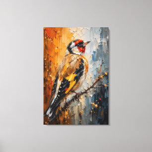 Gouden Distelvink Impasto – Luxe Vogel Schilderij Canvas Afdruk