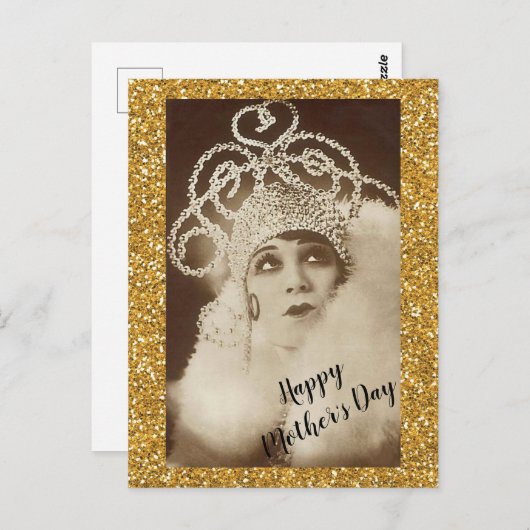 Gouden Diva vintage Sparkly Moederdag Briefkaart (Voorkant / Achterkant)