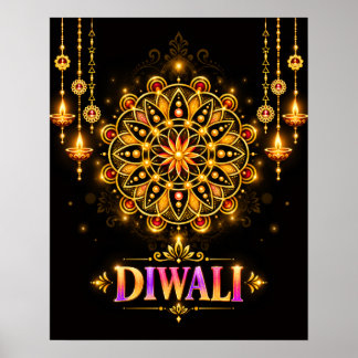Gouden Diwali Mandala Rangoli Lichtfestival Poster