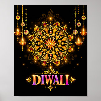 Gouden Diwali Mandala Rangoli Lichtfestival Poster