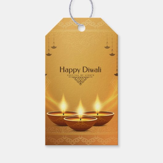 Gouden Diwali met Diya Cadeaulabel (Voorkant)