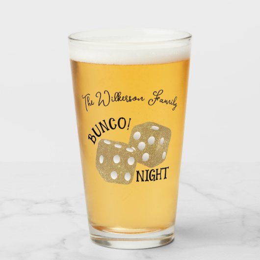 Gouden Dobbelsteen Bunco Nacht Aangepaste Naam Glas (Voorkant gevuld)