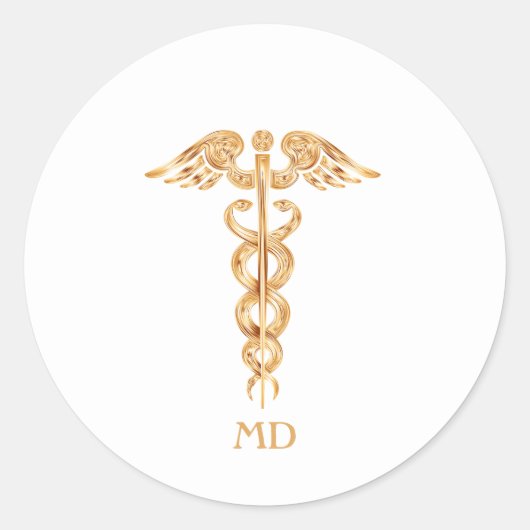 Gouden Dokter Caduceus Ronde Sticker (Voorkant)