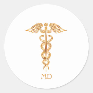 Gouden Dokter Caduceus Ronde Sticker