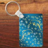 gouden dolfijnen met gouden druppels water sleutelhanger (Voorkant)