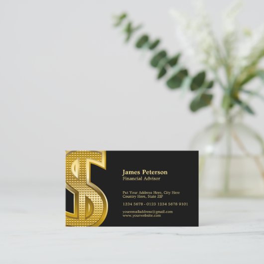 Gouden dollar symbool | Groot | Zwart Visitekaartje (Staand voorkant)