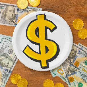 Gouden dollarteken dik gedrukt geel geldsymbool papieren bordje