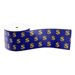 Gouden dollarteken op marineblauw grosgrain lint