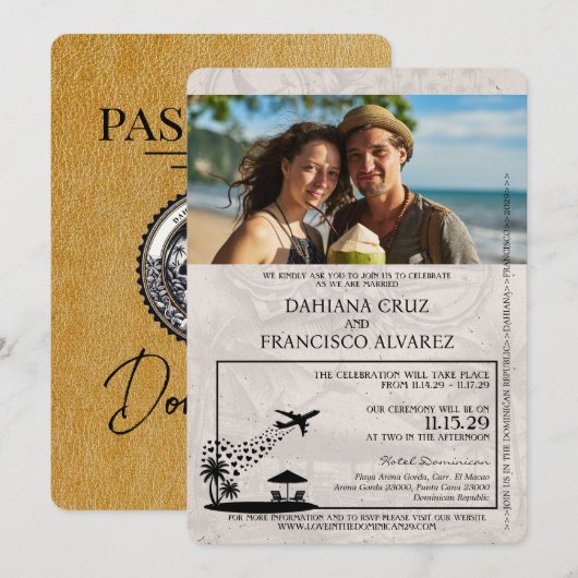 Gouden Dominicaanse Republiek Paspoort Huwelijk Kaart (Voorkant / Achterkant)