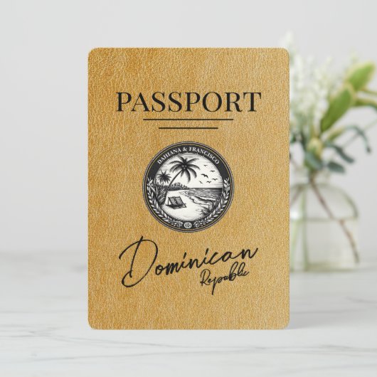 Gouden Dominicaanse Republiek paspoort Save The Date (Staand voorkant)