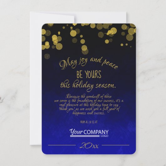 Gouden, donkerblauwe kerstkaart voor bedrijven kaart (Voorkant)