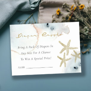 Gouden donkerblauwe zeester luierspel baby shower informatiekaartje