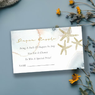 Gouden donkerblauwe zeester luierspel baby shower informatiekaartje