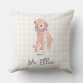 Gouden Doodle Art Dog Bloemen Liefde NAAM Gingham Kussen