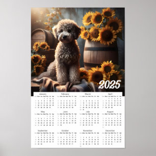 Gouden Doodle en Zonnebloemen 2025 Kalender Poster