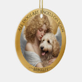 Gouden Doodle Engel Gepersonaliseerd Memorial Keramisch Ornament (Rechts)
