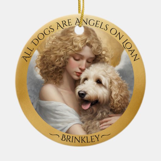 Gouden Doodle Engel Gepersonaliseerd Memorial Keramisch Ornament (Voorkant)