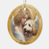 Gouden Doodle Engel Gepersonaliseerd Memorial Keramisch Ornament (Links)