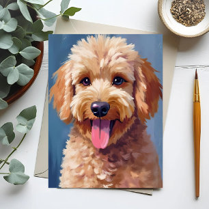 Gouden Doodle   Hond Aquarel Schilderij Huisdier Briefkaart