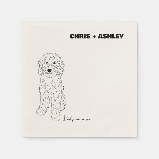 Gouden Doodle Hond Cocktail Servet voor bruiloft (Voorkant)
