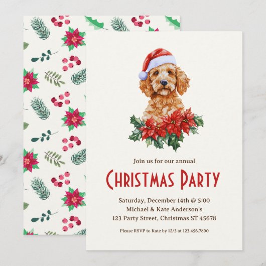 Gouden Doodle Hond in een Kerstman Hat Kerstfeest Kaart (Voorkant / Achterkant)