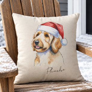 Gouden Doodle Hond Kerst Illustratie Huisdier Naam Kussen