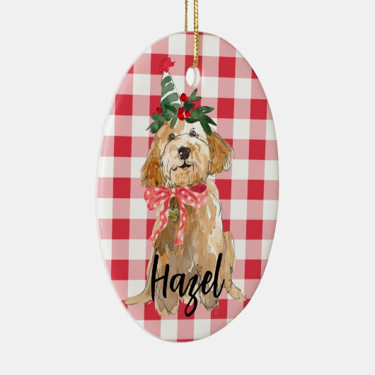 Gouden Doodle Hond Kerstmis Keramisch Ornament (Rechts)