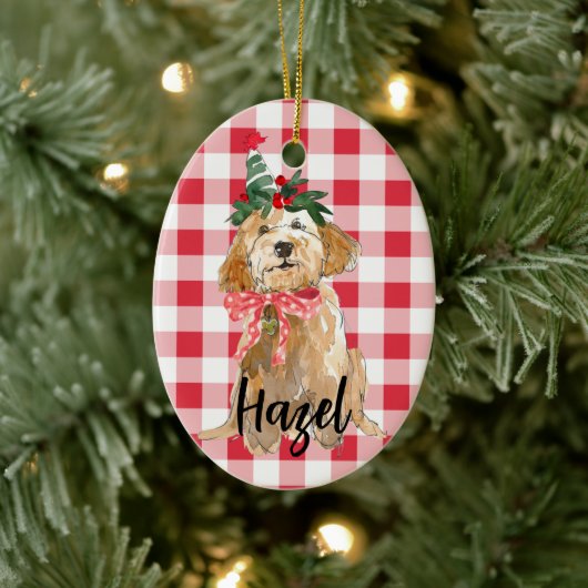 Gouden Doodle Hond Kerstmis Keramisch Ornament (Boom)