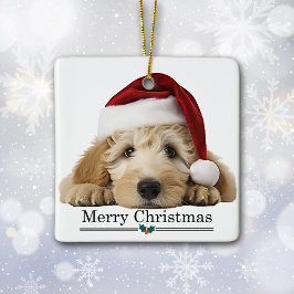 Gouden Doodle-hond met Kerstmannenhoed Kerstmis Keramisch Ornament