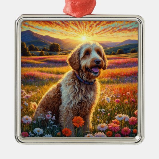 Gouden Doodle hond Metalen Ornament (Voorkant)