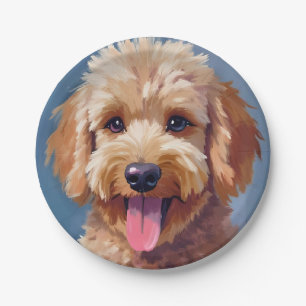 Gouden Doodle Honden Waterverfschilderij Huisdie Papieren Bordje