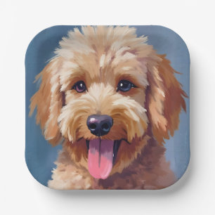 Gouden Doodle Honden Waterverfschilderij Huisdie Papieren Bordje