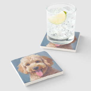 Gouden Doodle Honden Waterverfschilderij Huisdie Stenen Onderzetter