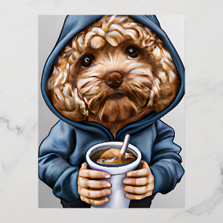 Gouden Doodle in een Hoody met een Cup Folie Feestdagen Briefkaart