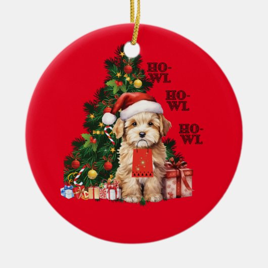 Gouden Doodle Kerstmis Hond Howl Keramisch Ornament (Voorkant)