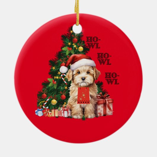 Gouden Doodle Kerstmis Hond Howl Keramisch Ornament (Achterkant)