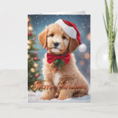 Gouden Doodle Kerstmis puppy groet Feestdagen Kaart (Voorkant)