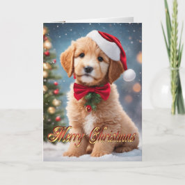 Gouden Doodle Kerstmis puppy groet Feestdagen Kaart