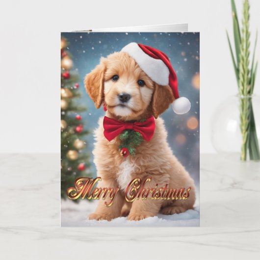Gouden Doodle Kerstmis puppy groet Feestdagen Kaart (Voorkant)