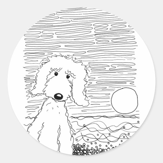 Gouden Doodle op het strand Ronde Sticker (Voorkant)