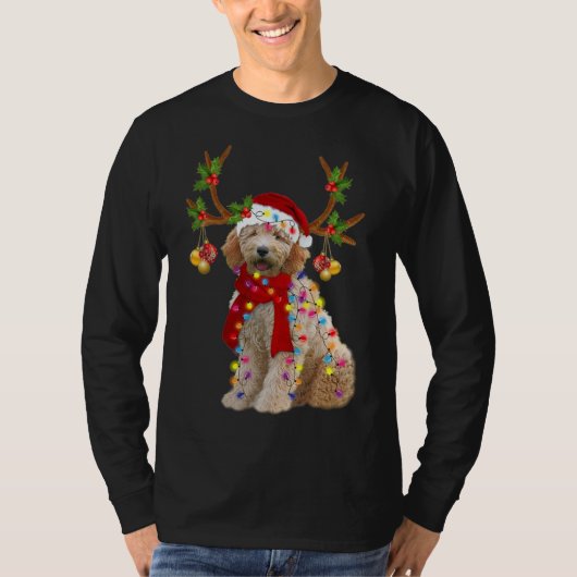 Gouden Doodle Prachtige Rendier Kerstboom Lig T-shirt (Voorkant)