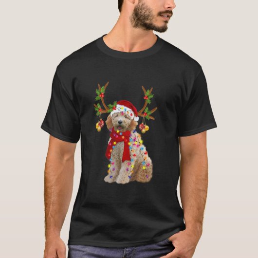 Gouden Doodle Prachtige Rendier Kerstboom Lig T-shirt (Voorkant)