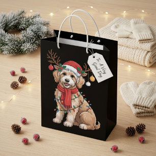 Gouden Doodle Prachtige Rendier Kerstboom Medium Cadeauzakje