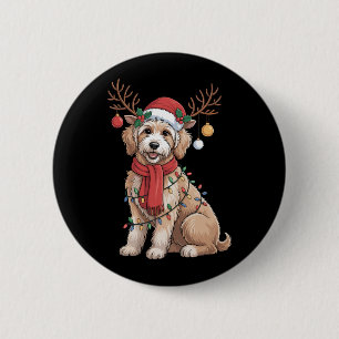 Gouden Doodle Prachtige Rendier Kerstboom  Ronde Button 5,7 Cm